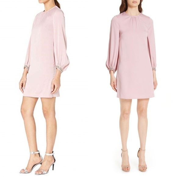 NWT TED BAKER Joele Embellished Cuff Pink Shift Mini Dress Medium - Picture 1 of 7
